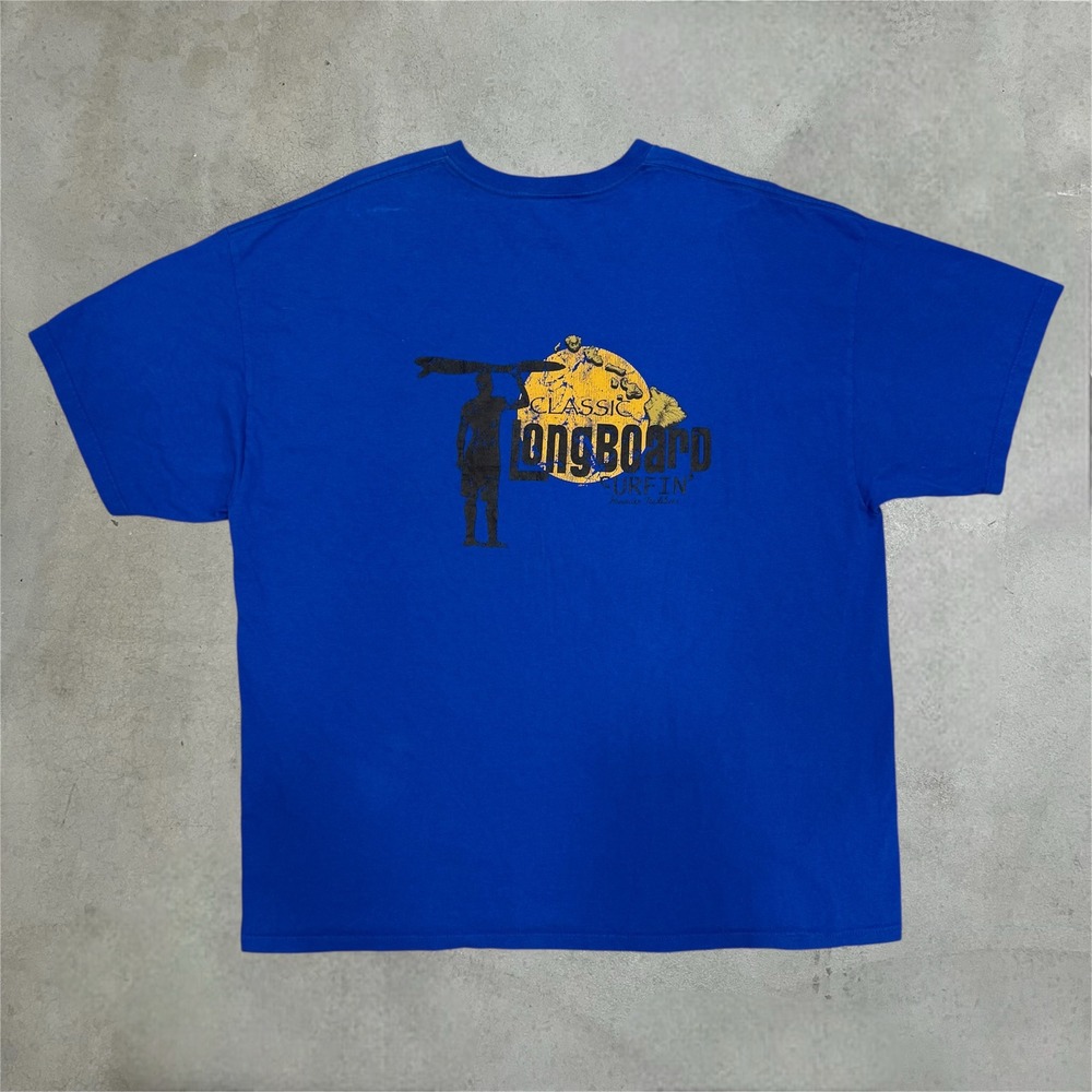 Classic Longboard Surfin Hawaiian Traditions Blue Pocket Graphic T-Shirt XL